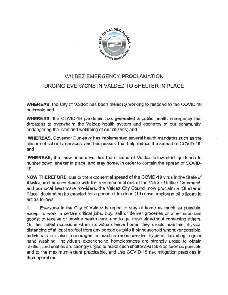 Valdez Emergency Proclamation& Public Health Mandate