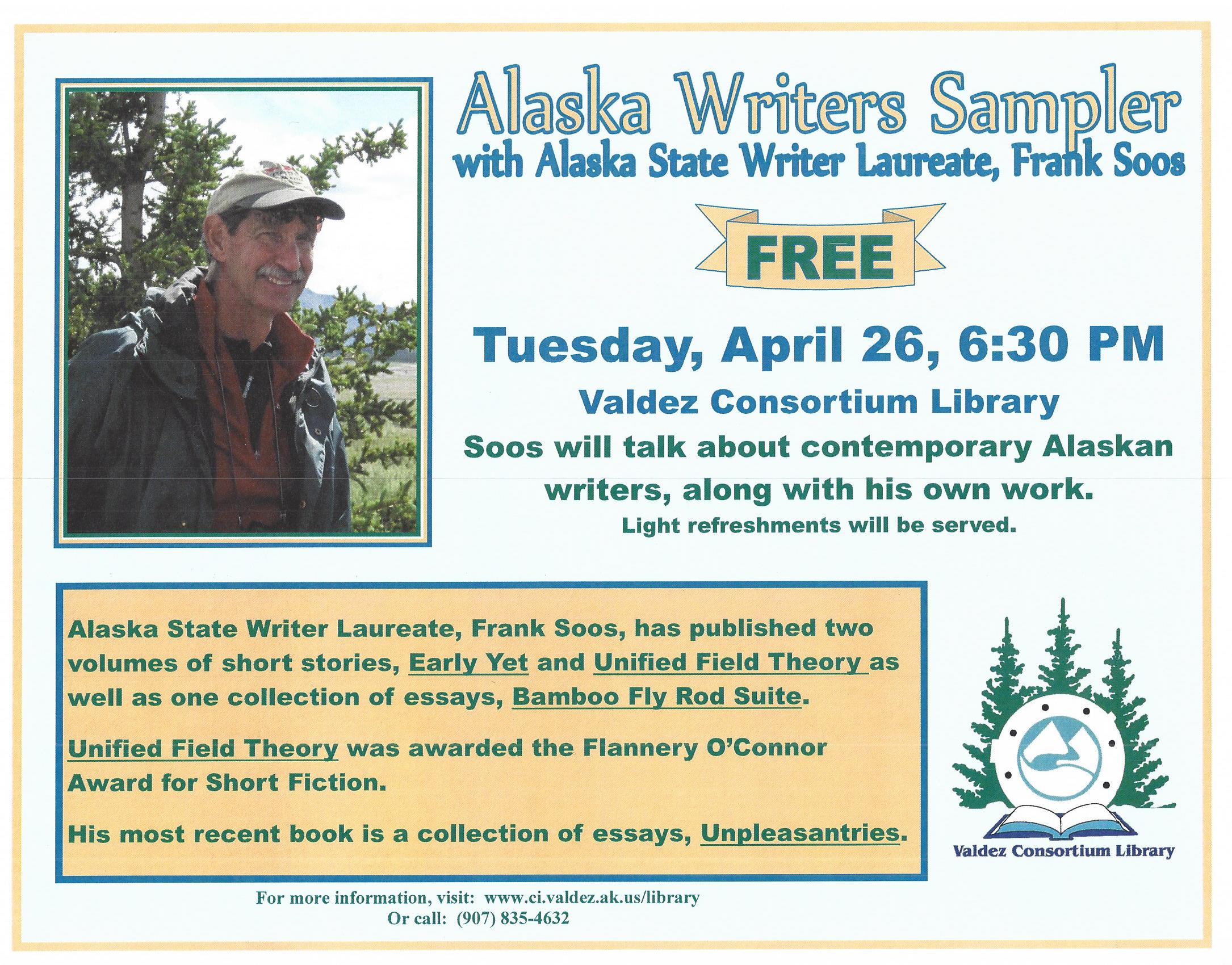 Alaska State Writer Laureate to Speak in Valdez