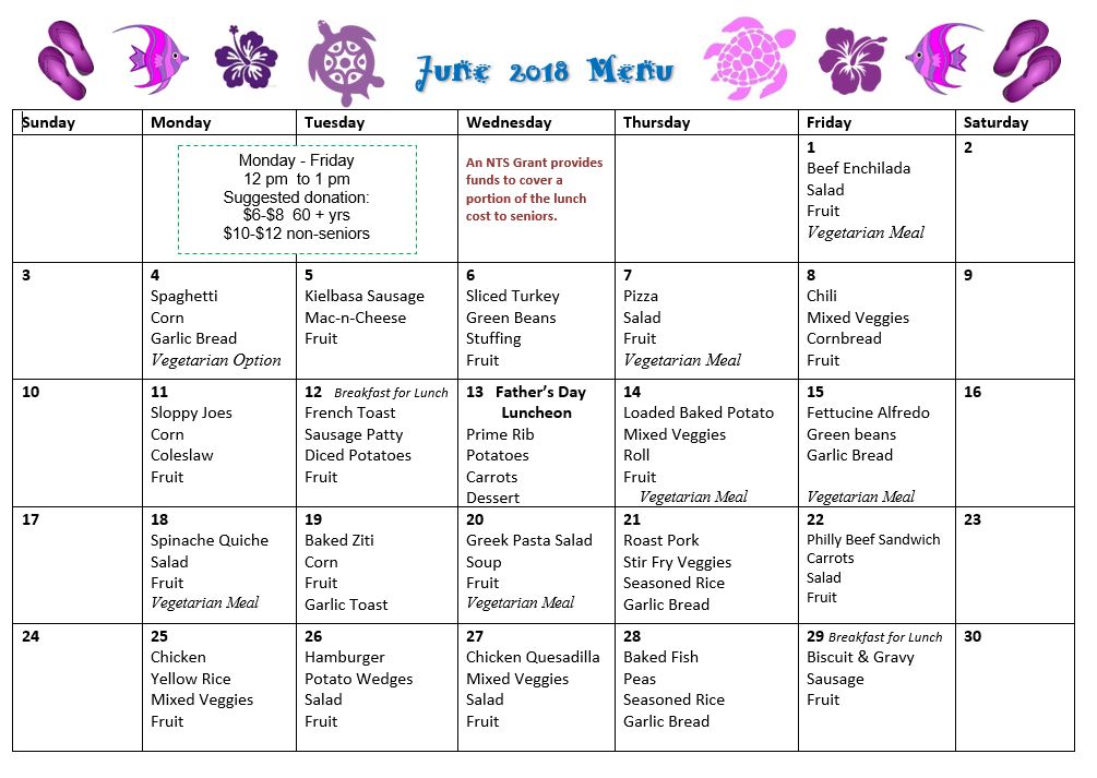 Valdez Sr. Center Menu & Activities for June