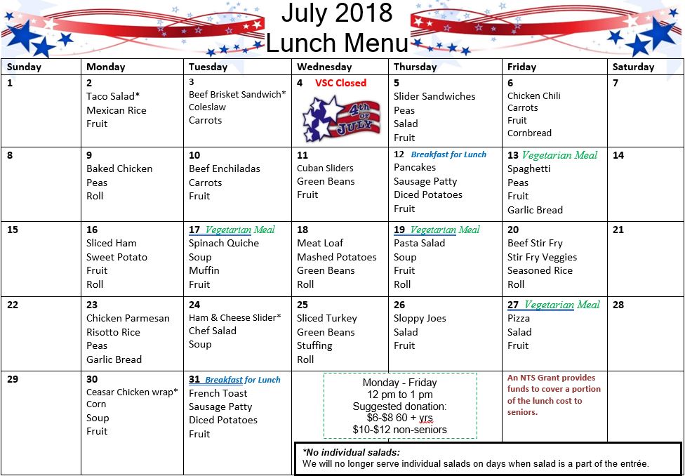 Valdez Senior Center July Menu