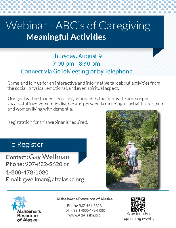 Alzheimer’s Resource of Alaska Caregiving Webinars for August