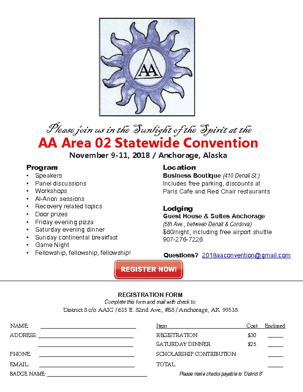 Alcoholics Anonymous Statewide Convention Registration Open