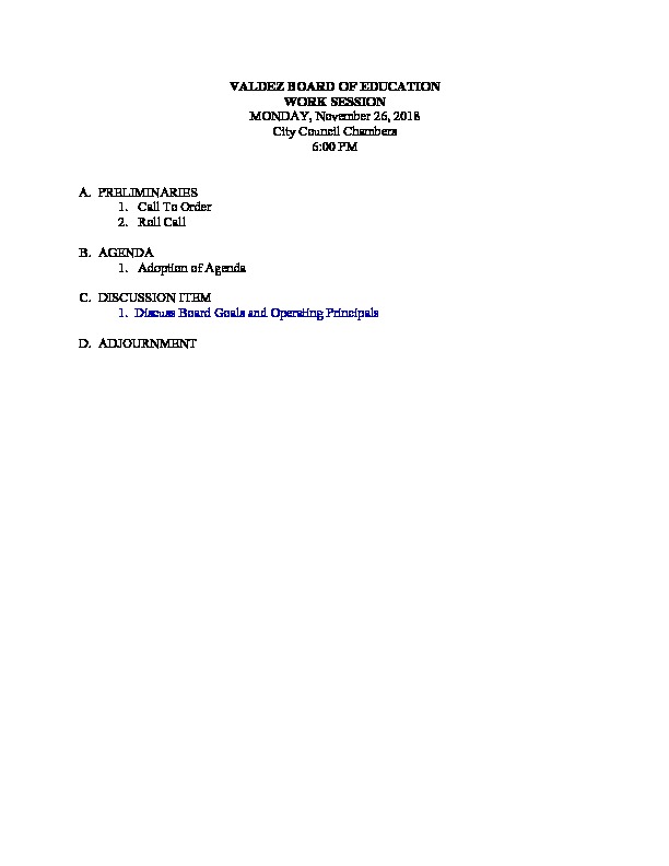 Agendas Valdez School Board November 26th