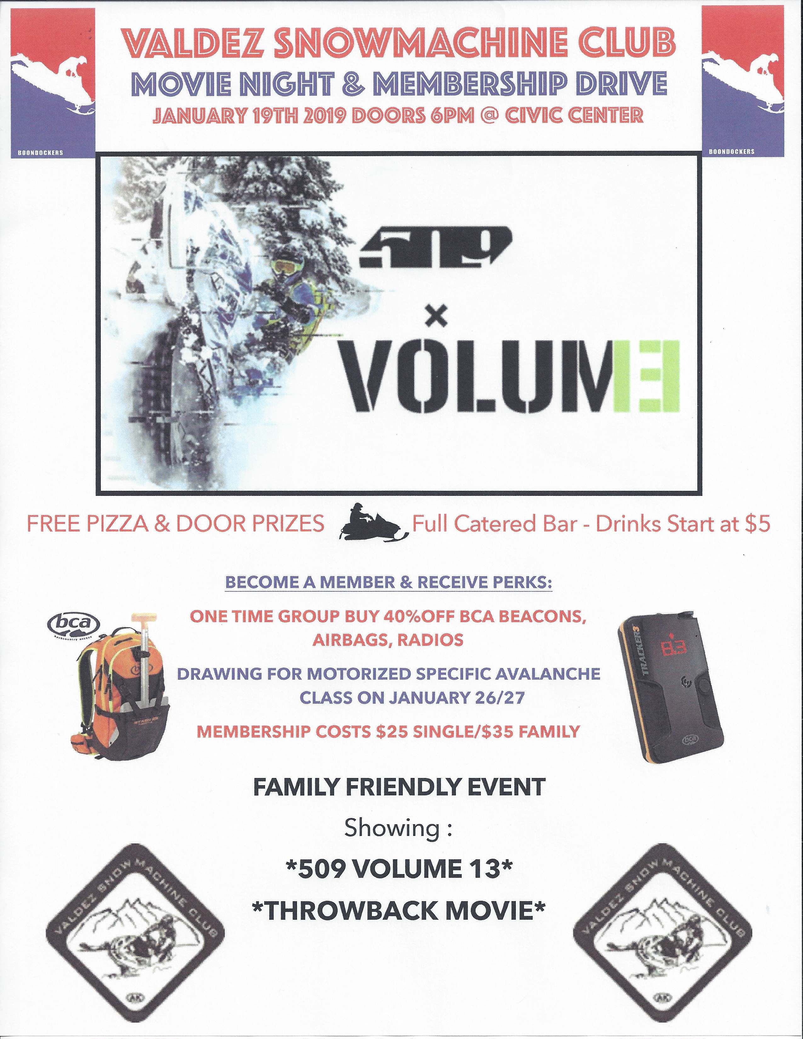 Valdez Snowmachine Club Movie and Membership January 19th