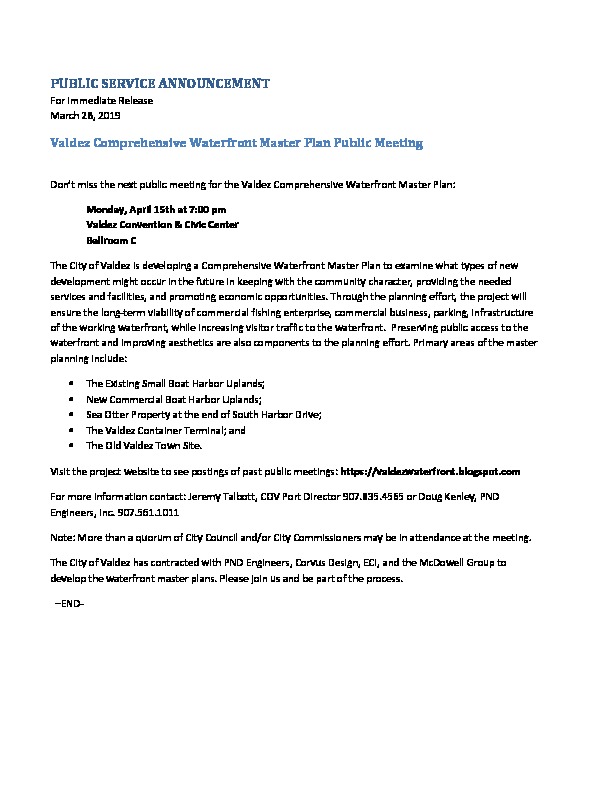 Valdez Waterfront Meeting 4/15