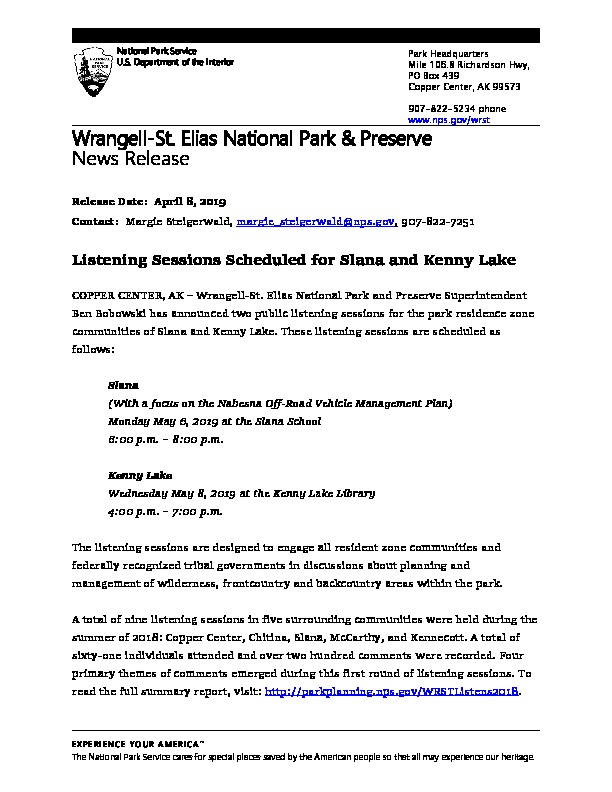 Wrangell-St. Elias Listening Sessions