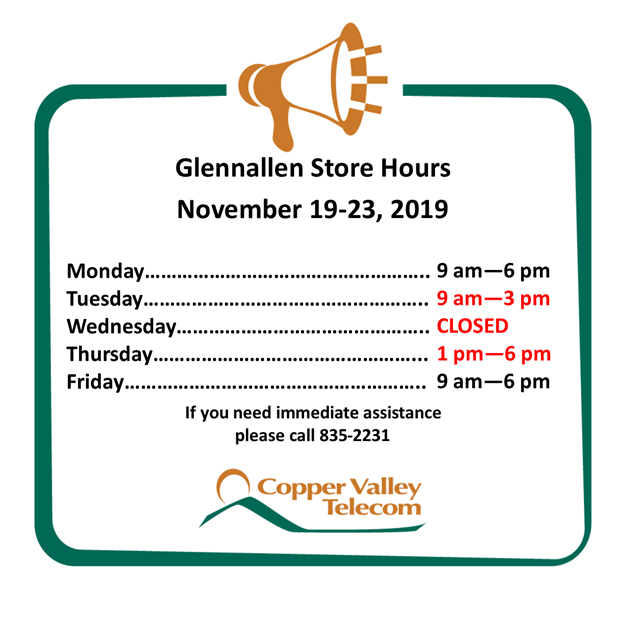 CVTC Glennallen Closed thru 11/23