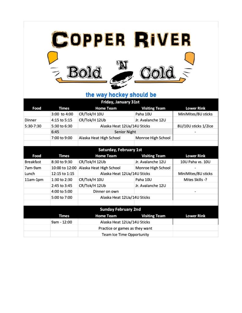 Bold N Cold Hockey Schedule